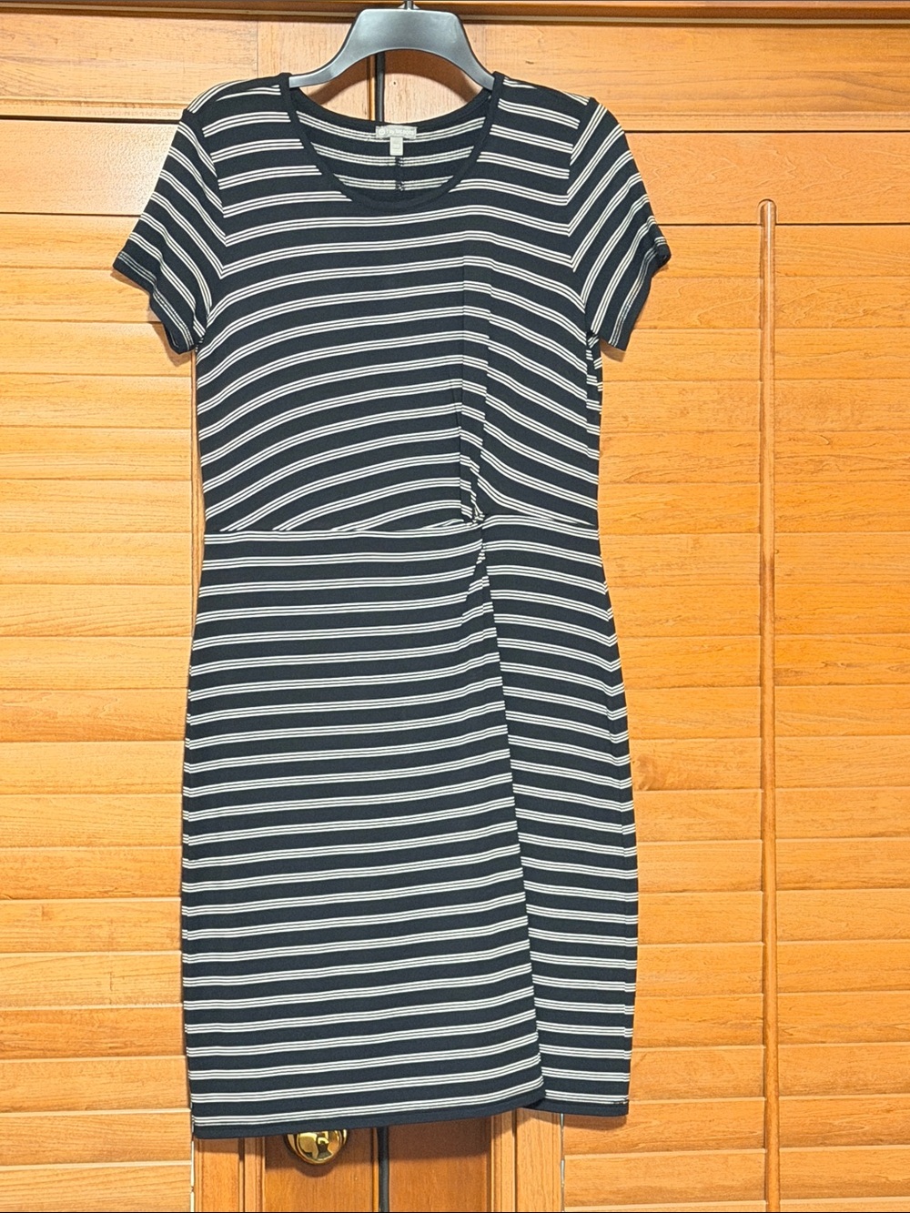 T by Talbots Striped Short-Sleeve Knit Dress in Black and White